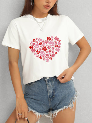Heart Round Neck Short Sleeve T-Shirt-Teresa's Fashionista LLC