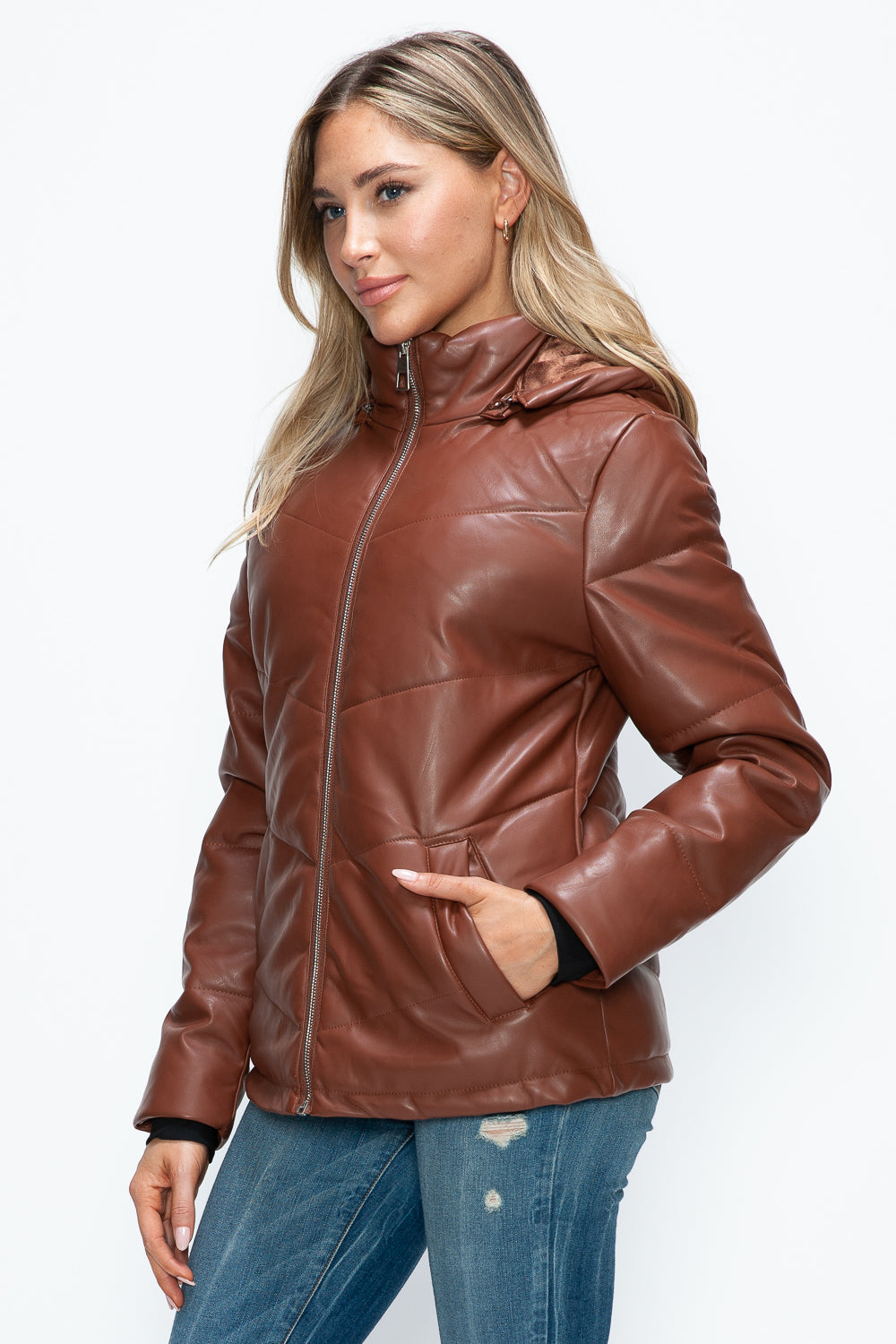 How Dare U Pocketed Zip Up Puffer Jacket with Removable Hood - Teresa's Fashionista LLC