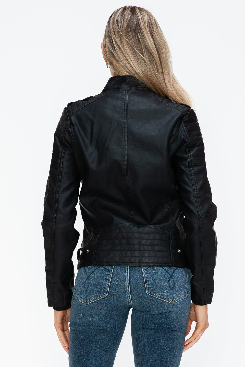 Snobbish PU Leather Biker Jacket with Side Zip Pockets - Teresa's Fashionista LLC