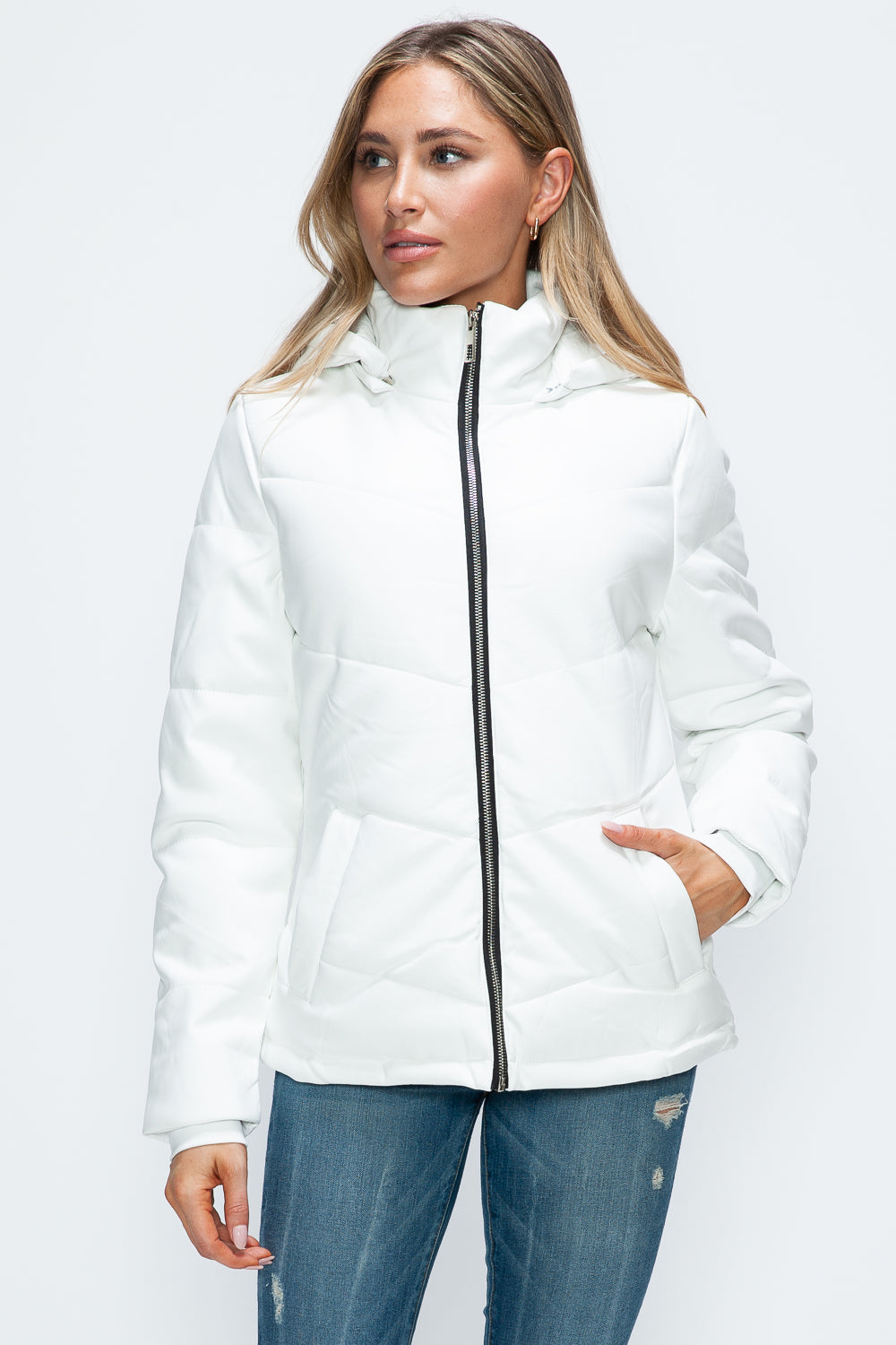 How Dare U Pocketed Zip Up Puffer Jacket with Removable Hood - Teresa's Fashionista LLC