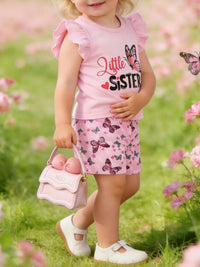 Children's Ruffled Butterfly T-Shirt and Shorts Set with Headband