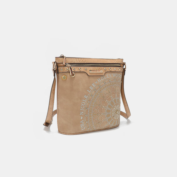 Nicole Lee USA Metallic Stitching Embroidery Inlaid Rhinestone Crossbody Bag-Teresa's Fashionista LLC