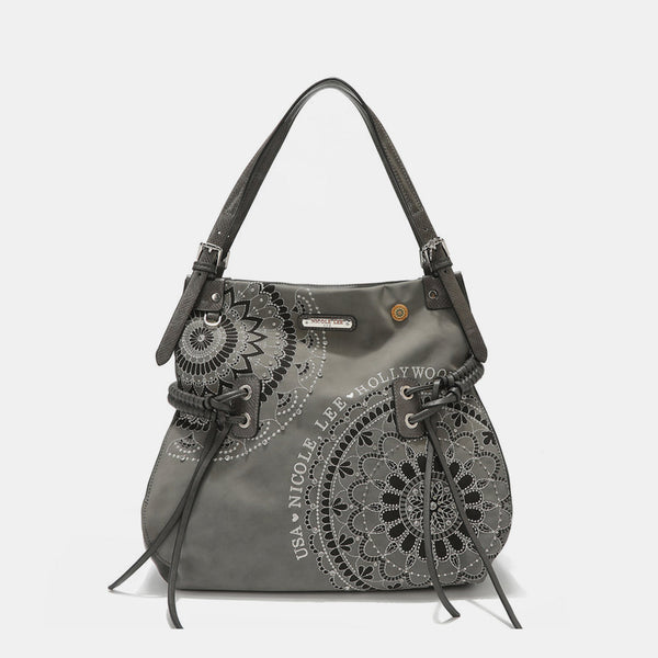 Nicole Lee USA Side Braided Tassel Inlaid Rhinestone Embroidery Hobo Bag-Teresa's Fashionista LLC