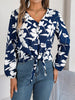 Printed V-Neck Long Sleeve Blouse-Teresa's Fashionista LLC