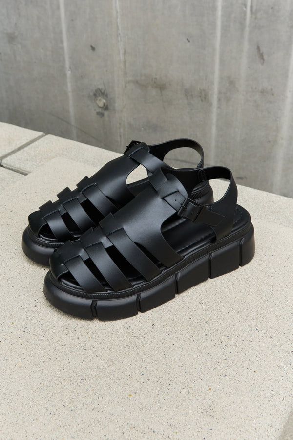 Qupid Platform Cage Stap Sandal in Black-Teresa's Fashionista LLC