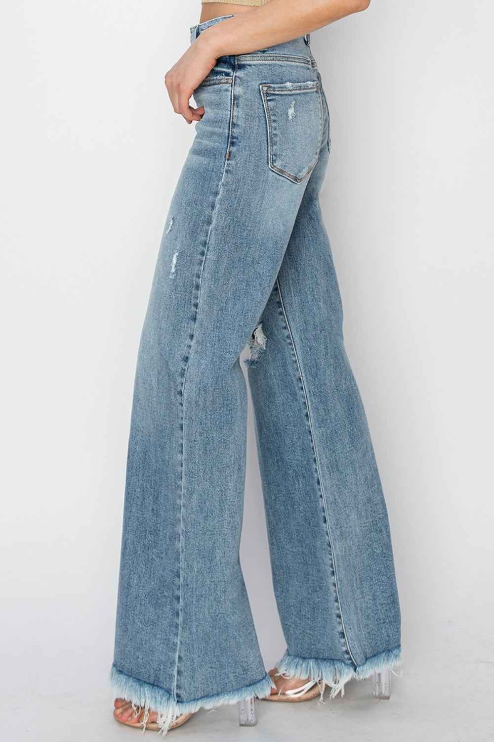 RISEN Mid Rise Button Fly Wide Leg Jeans - Teresa's Fashionista LLC
