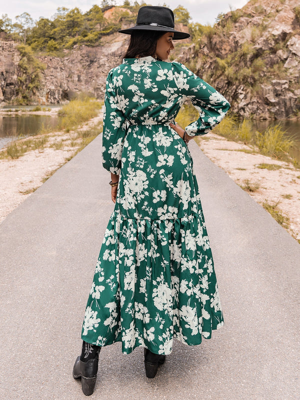 Printed Notched Neck Maxi Dress-Teresa's Fashionista LLC