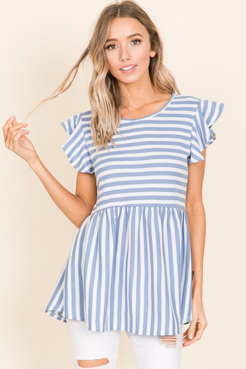 BOMBOM Striped Round Neck Blouse-Teresa's Fashionista LLC