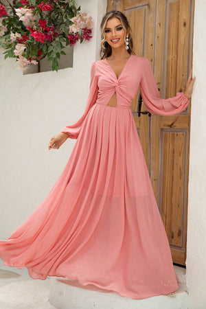 Twist Front Cutout Long Sleeve Dress-Teresa's Fashionista LLC