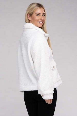 Cozy Sherpa Button-Front Jacket-Teresa's Fashionista LLC