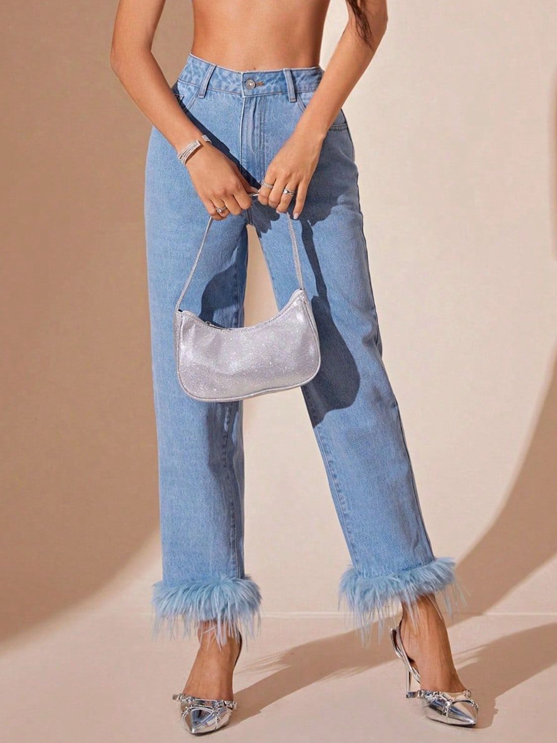 Plush Hem High Rise Straight Jeans - Teresa's Fashionista LLC