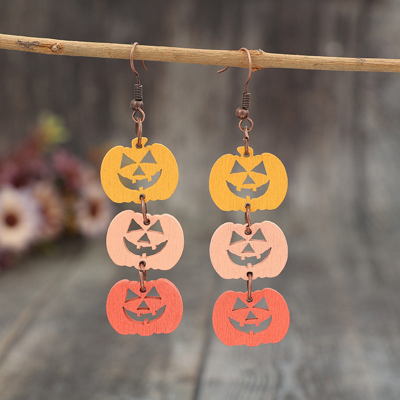 Wooden Contrast Pumpkin Earrings - Teresa's Fashionista LLC