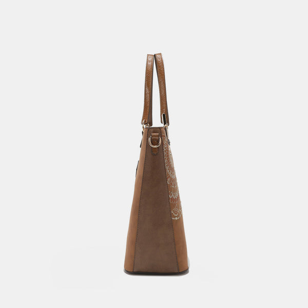 Nicole Lee USA Metallic Stitching Embroidery Inlaid Rhinestone Tote Bag-Teresa's Fashionista LLC
