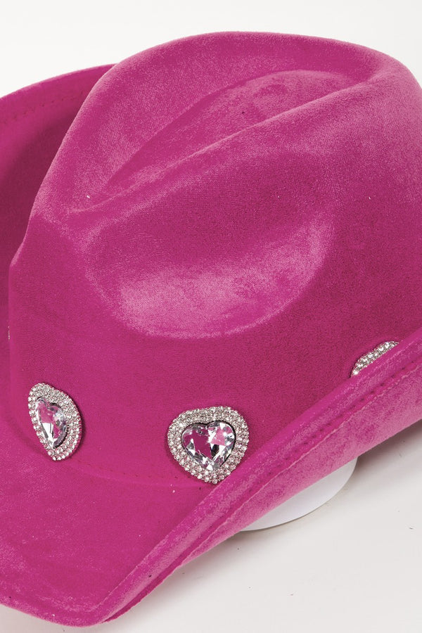 Fame Rhinestone Pave Heart Cowboy Hat-Teresa's Fashionista LLC