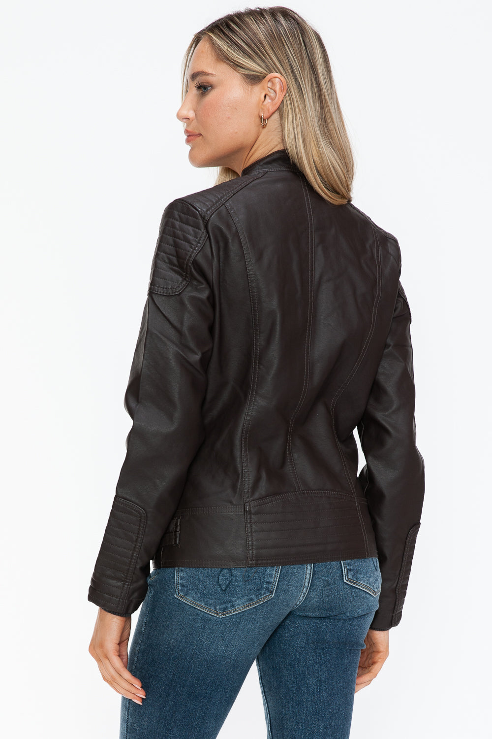 Snobbish Faux Leather Biker Jacket with Side Zip Pockets - Teresa's Fashionista LLC