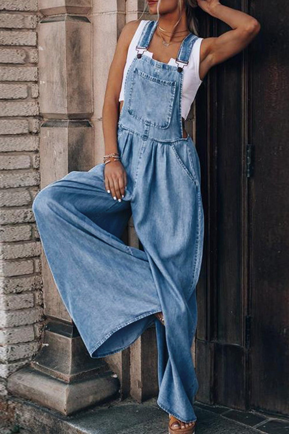 Distressed Wide Leg Denim Overalls - Teresa's Fashionista LLC