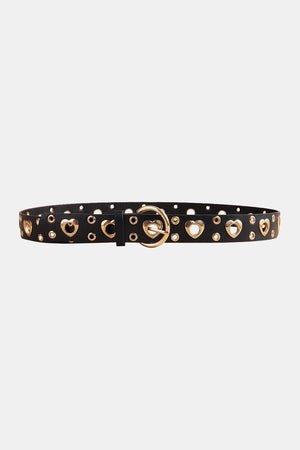 Heart Shape Alloy Detail PU Leather Belt-Teresa's Fashionista LLC