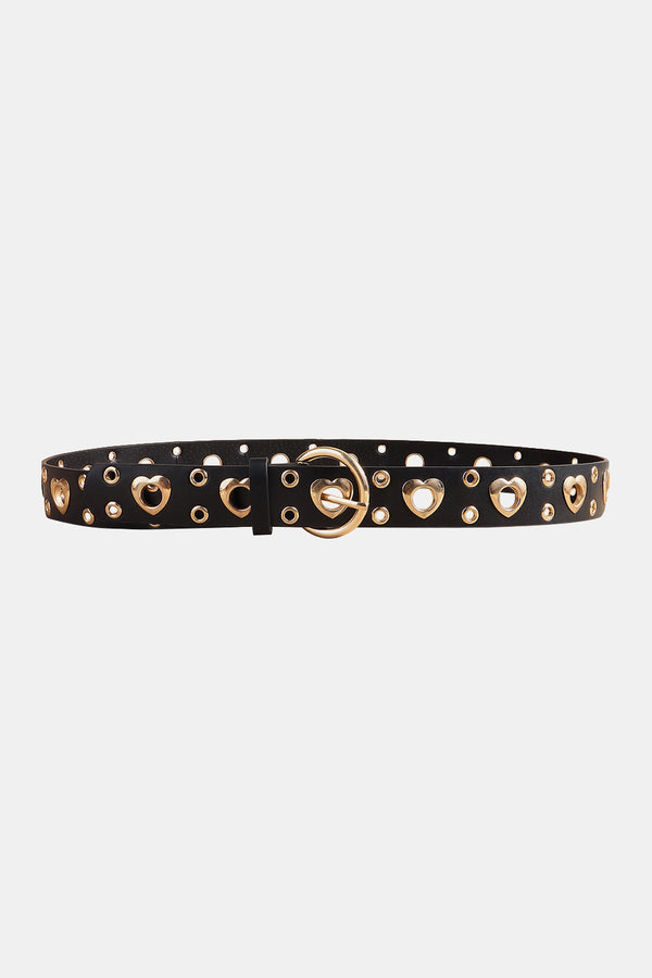 Heart Shape Alloy Detail PU Leather Belt-Teresa's Fashionista LLC
