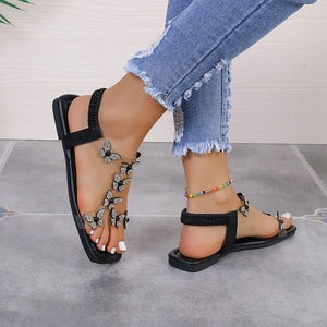 Rhinestone Butterfly Flat Sandals-Teresa's Fashionista LLC