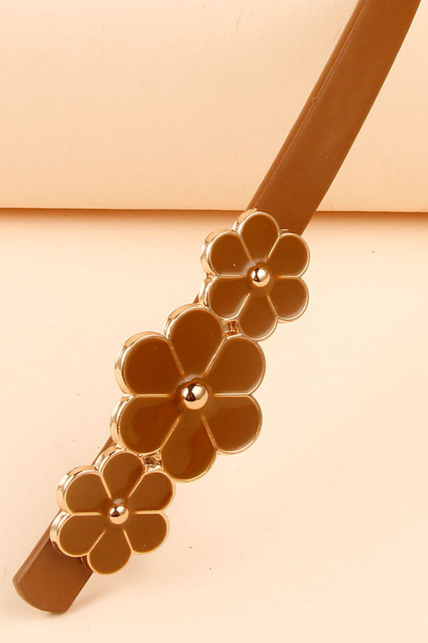 Flower Decor Skinny PU Belt-Teresa's Fashionista LLC