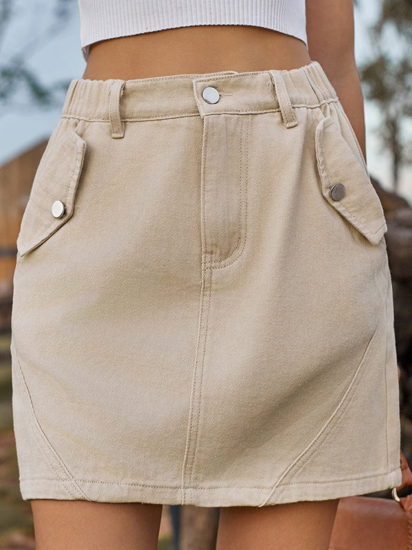 Pocketed Buttoned Mini Denim Skirt-Teresa's Fashionista LLC