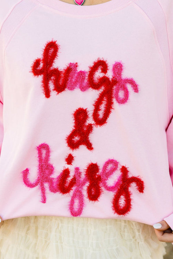 Valentine’s Day HUG AND KISSES Round Neck Sweatshirt - Teresa's Fashionista LLC