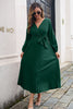 Pleated Long Sleeve Surplice Maxi Dress-Teresa's Fashionista LLC