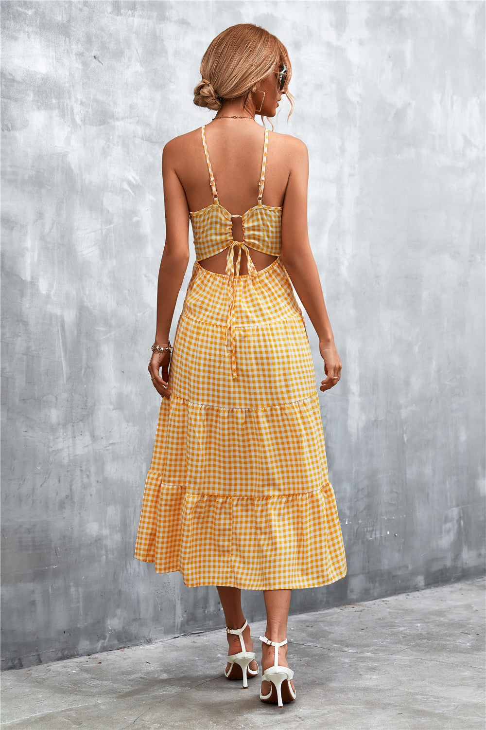 Plaid Square Neck Midi Cami Dress-Teresa's Fashionista LLC
