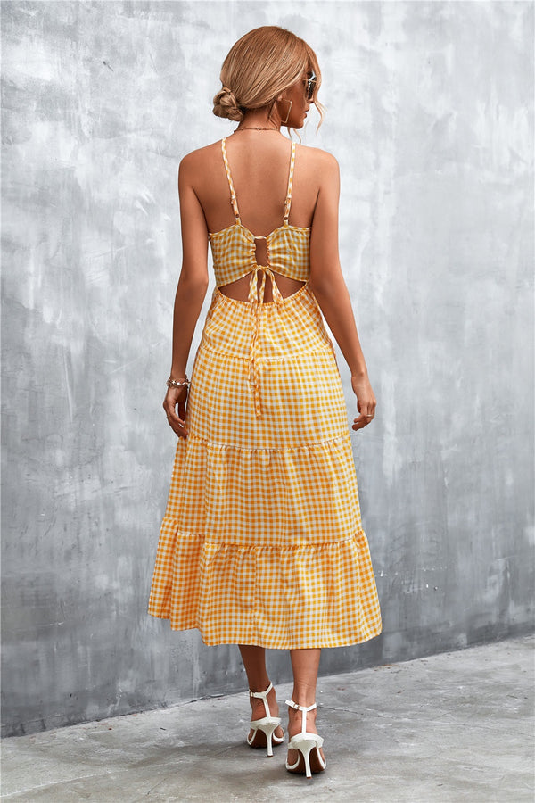 Plaid Square Neck Midi Cami Dress-Teresa's Fashionista LLC