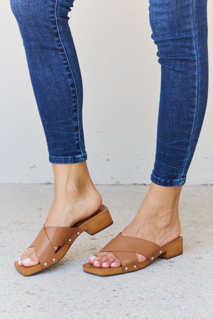 Weeboo Step Into Summer Criss Cross Wooden Clog Mule in Brown-Teresa's Fashionista LLC