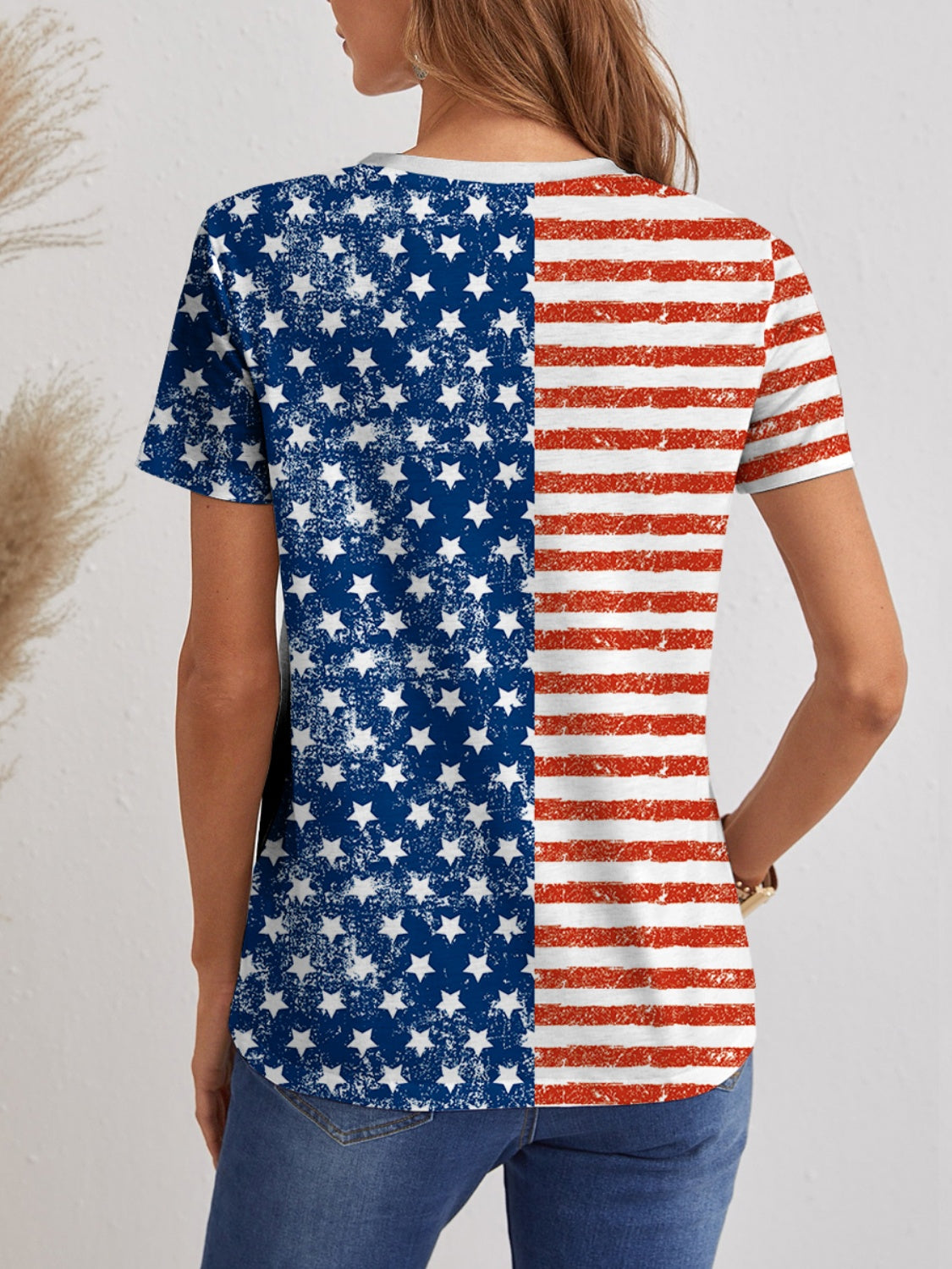 Printed V-Neck Short Sleeve T-Shirt-Teresa&#39;s Fashionista LLC