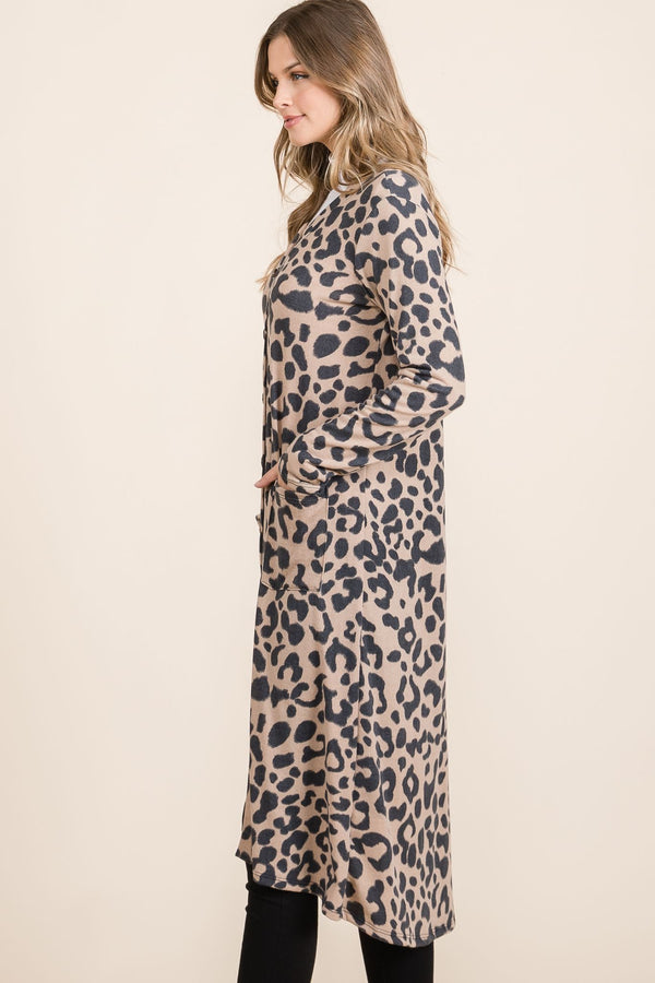 Celeste Full Size Leopard V-Neck Long Sleeve Cardigan - Teresa's Fashionista LLC