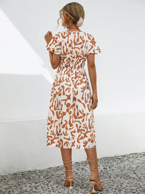 Printed V-Neck Short Sleeve Dress-Teresa's Fashionista LLC
