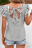 Tied Striped V-Neck Cap Sleeve T-Shirt-Teresa's Fashionista LLC