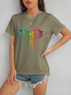 Heart Round Neck Short Sleeve T-Shirt-Teresa's Fashionista LLC