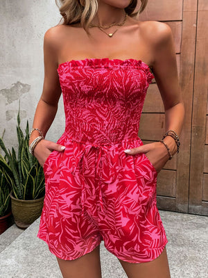 Smocked Printed Tube Romper with Pockets-Teresa's Fashionista LLC
