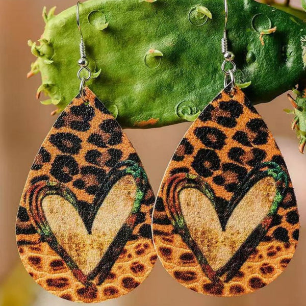 PU Leather Leopard Teardrop Earrings-Teresa's Fashionista LLC