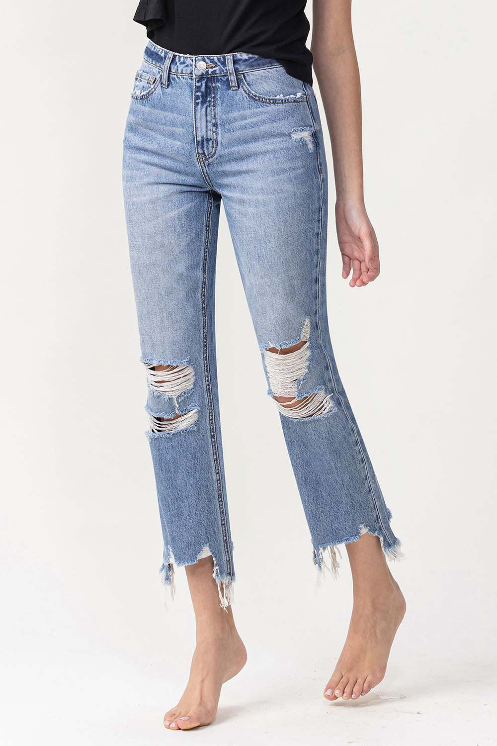Lovervet High Rise Distressed Straight Jeans - Teresa's Fashionista LLC