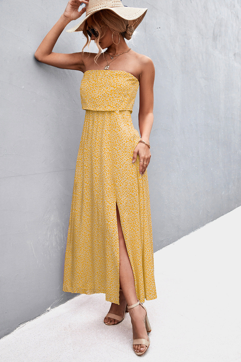 Strapless Split Maxi Dress-Teresa&#39;s Fashionista LLC