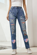 US Flag Distressed Straight Jeans-Teresa's Fashionista LLC