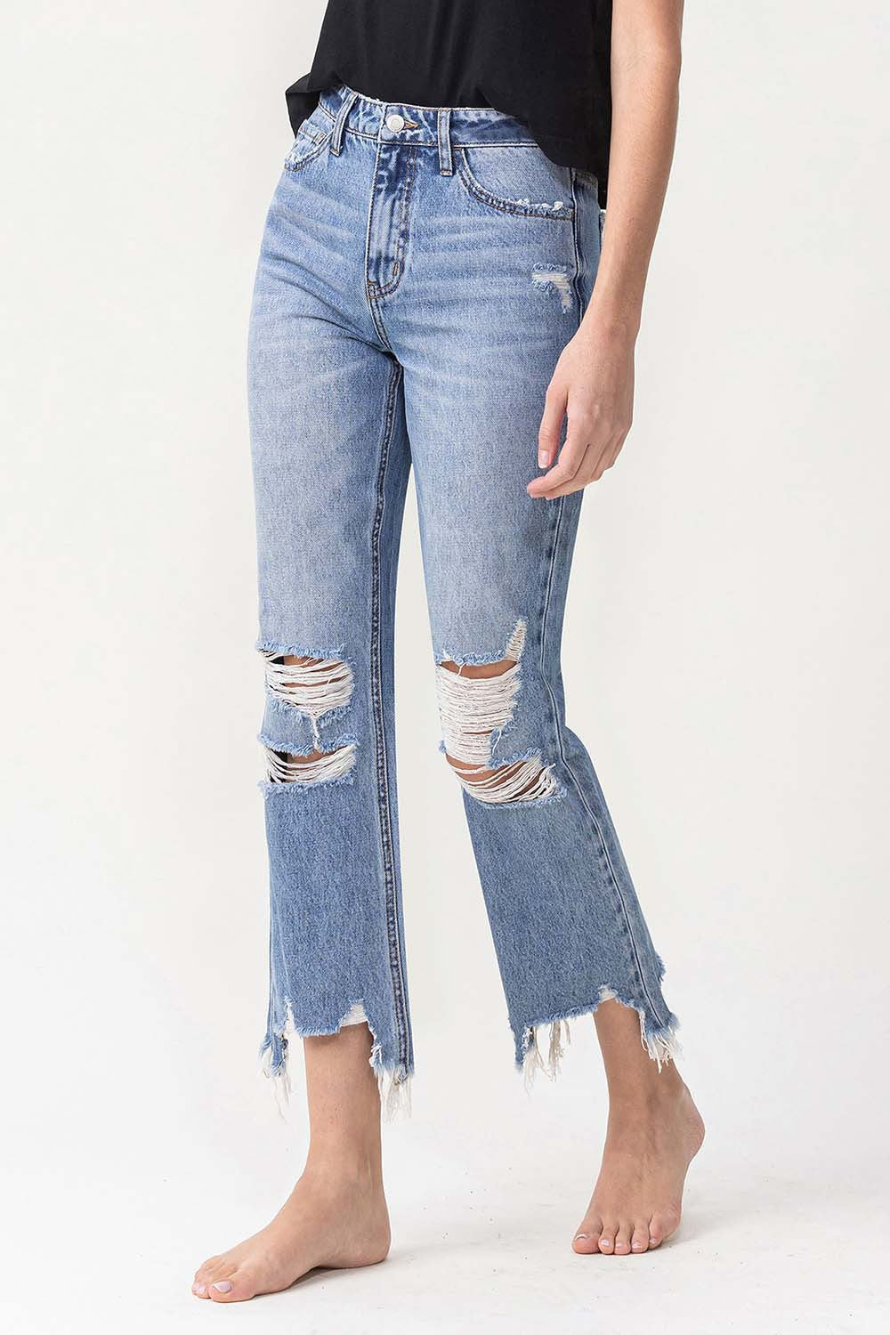 Lovervet High Rise Distressed Straight Jeans - Teresa's Fashionista LLC