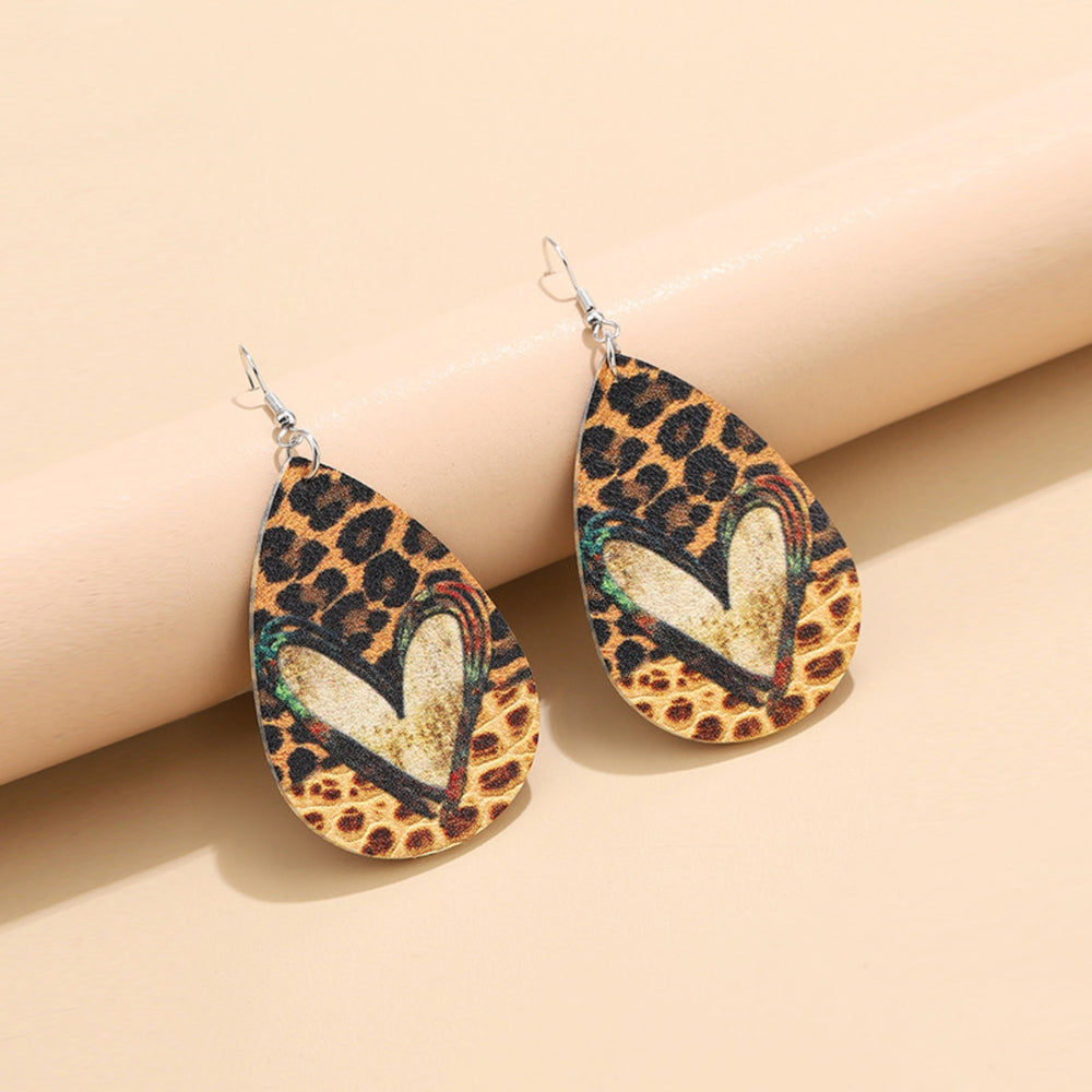 PU Leather Leopard Teardrop Earrings-Teresa's Fashionista LLC