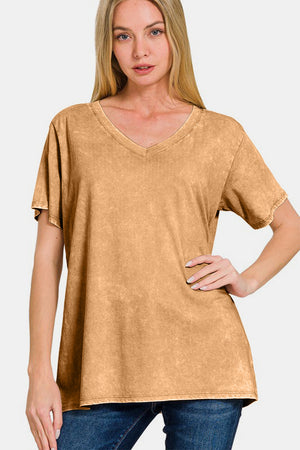 Zenana Full Size Washed Short Sleeve V-Neck T-Shirt - Teresa's Fashionista LLC