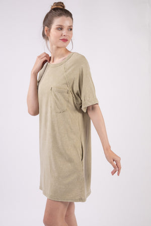 VERY J Washed Round Neck Mini Tee Dress-Teresa's Fashionista LLC