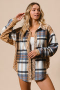 BiBi Curved Hem Sequin Plaid Button Up Shacket - Teresa's Fashionista LLC