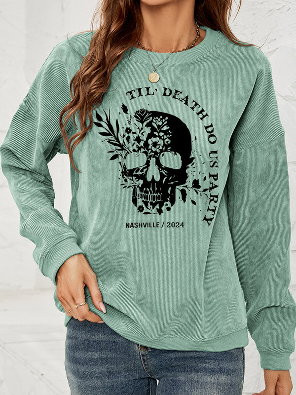 Skull Graphic Dropped Shoulder Sweatshirt - Teresa's Fashionista LLC