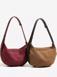 Vintage Suede Crescent Shoulder Bag with Adjustable Strap