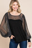 Super Lady Full Size Metallic Mesh Lantern Sleeve Blouse - Teresa's Fashionista LLC