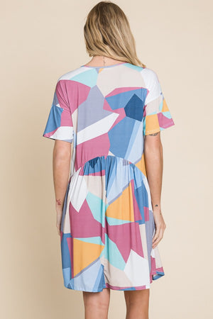 BOMBOM Ruched Color Block Short Sleeve Dress-Teresa's Fashionista LLC