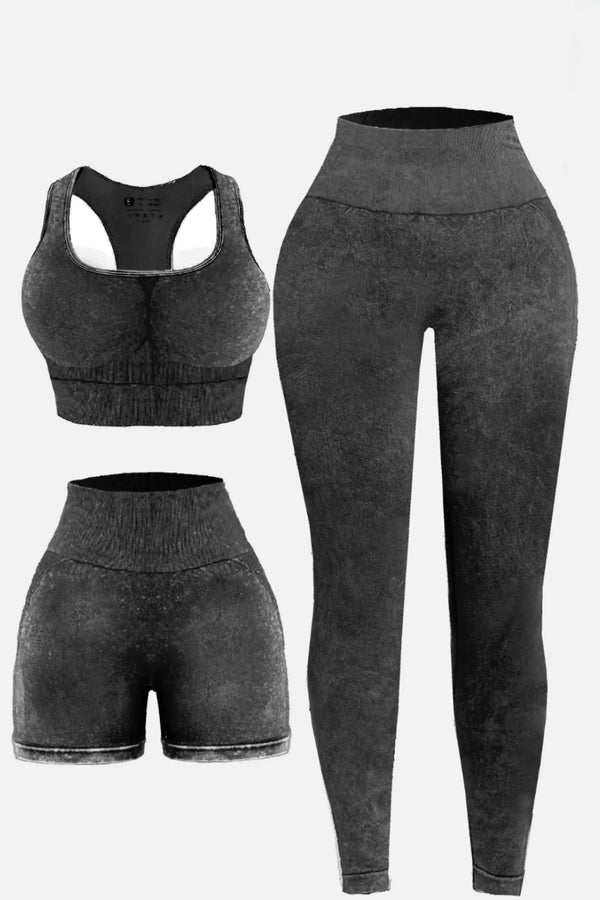 3 Piece Washed Square Neck Wide Strap Active Set-Teresa's Fashionista LLC